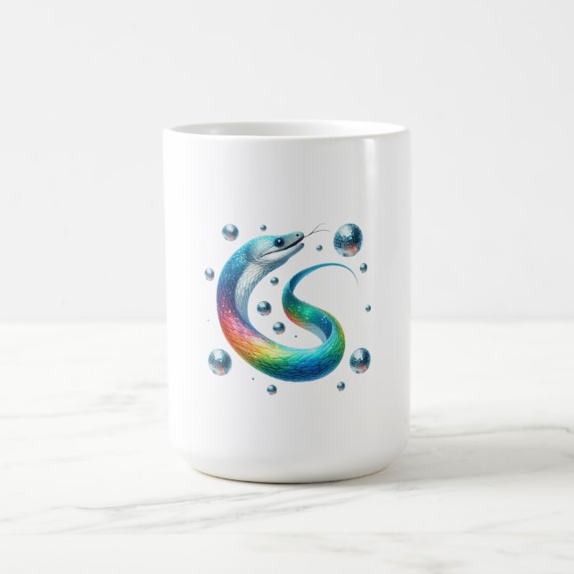 Disco Wave Eel – Rainbow Watercolor Dance Spiral Coffee Mug (Center)