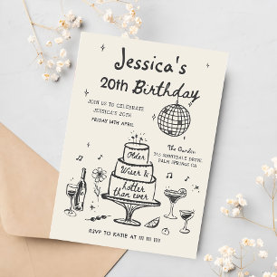 Disco Whimsical Hand Drawn Funky Birthday Party Invitation