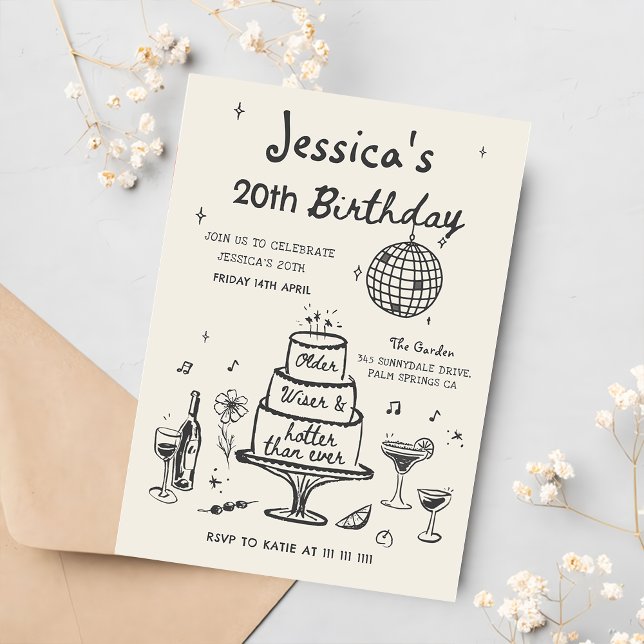 Disco Whimsical Hand Drawn Funky Birthday Party Invitation (Creator Uploaded)