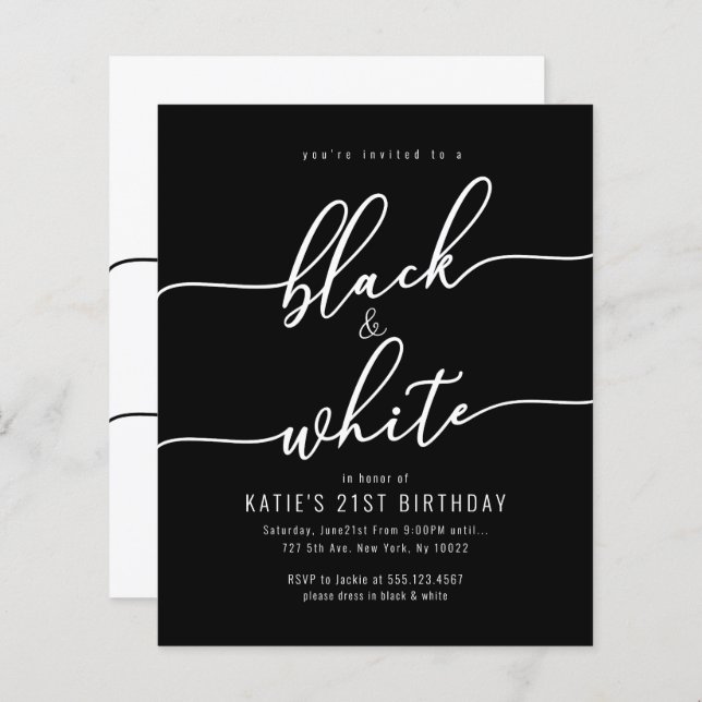 Discount Adult, Black and White Party Invitations (Front/Back)