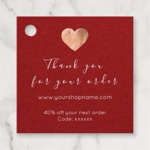 Discount Code Logo Rose Heart Red Thank You Favour Tags