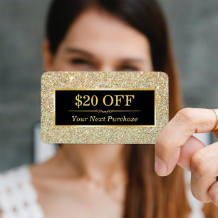 Discount Coupon Beauty Salon Trendy Gold Glitter