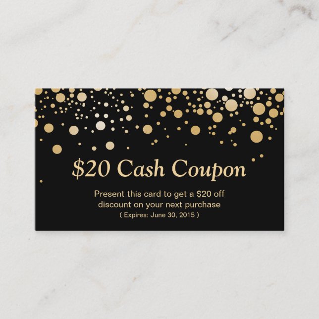 Discount Coupon Card Bright Black Gold Confetti (Front)