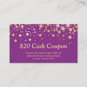 Discount Coupon Card Classy Purple Gold Dots