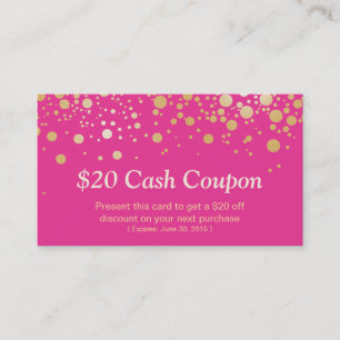 Discount Coupon Card Glam Gold Pink Confetti Dots