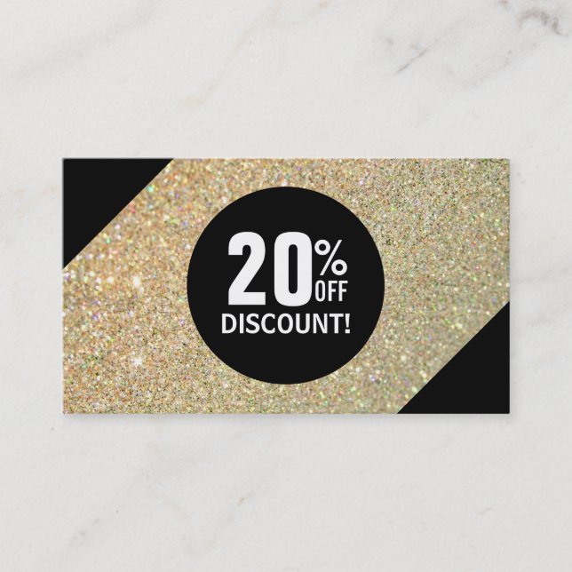 Discount Coupon Card Gold Glitter Black Fashion (Front)