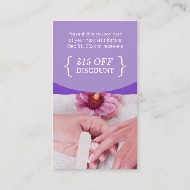 Discount Coupon Card Purple Floral Nail Salon SPA (Front)