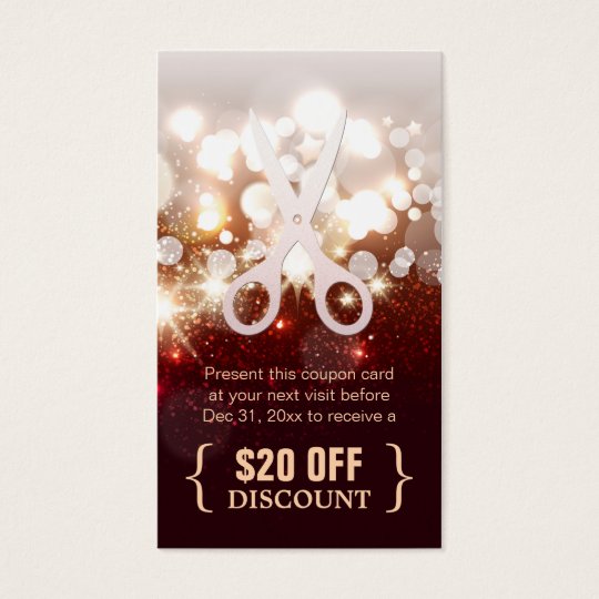 Discount Coupon Hair Stylist Gold Glitter Sparkle Business Card