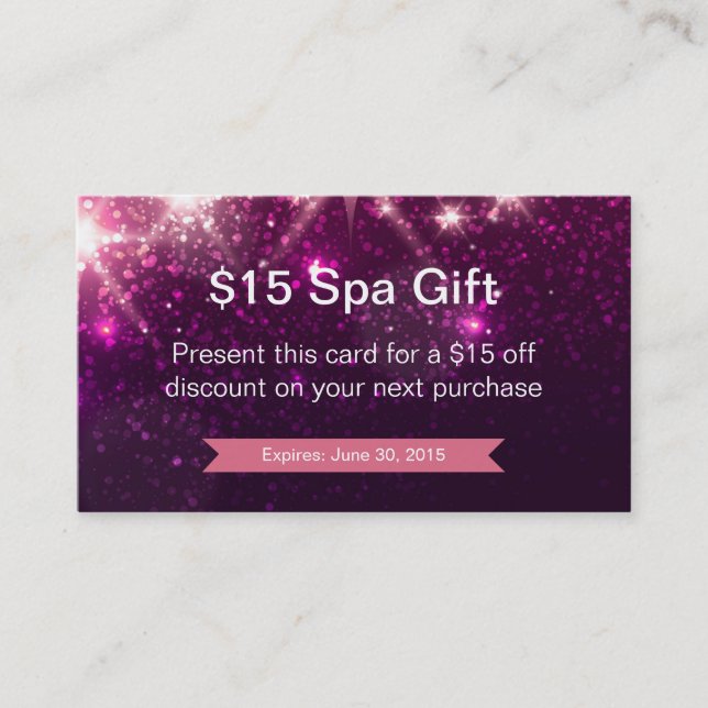 Discount Coupon Loyalty Card Pink Glitter Sparkles (Front)