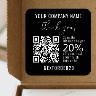 Discount Coupon QR Code Business Black Thank you Square Sticker