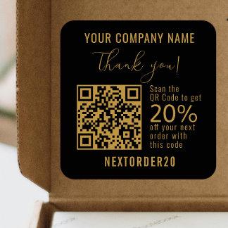 Discount Coupon QR Code Business Gold Thank you Square Sticker
