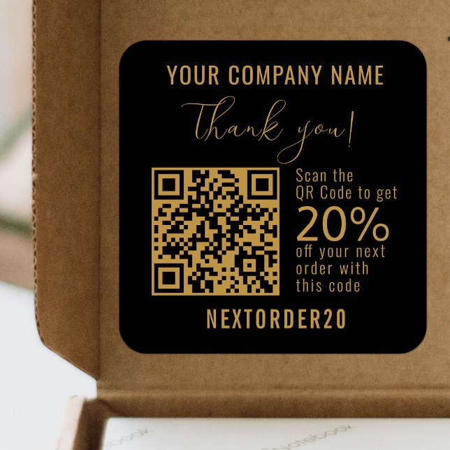 Discount Coupon QR Code Business Gold Thank you Square Sticker (Creator Uploaded)