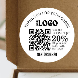 Discount Coupon QR Code Business Logo White Classic Round Sticker
