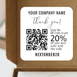 Discount Coupon QR Code Business White Thank you Square Sticker