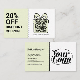 Discount Coupon QR Code green Marketing Business Card