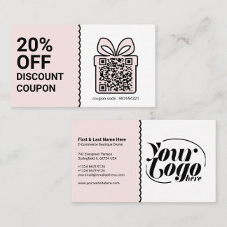 Discount Coupon QR Code Logo Pink Marketing Business Card