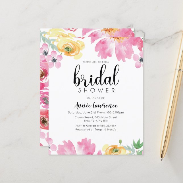 Discount Floral Bridal Shower Invitations (Front/Back In Situ)
