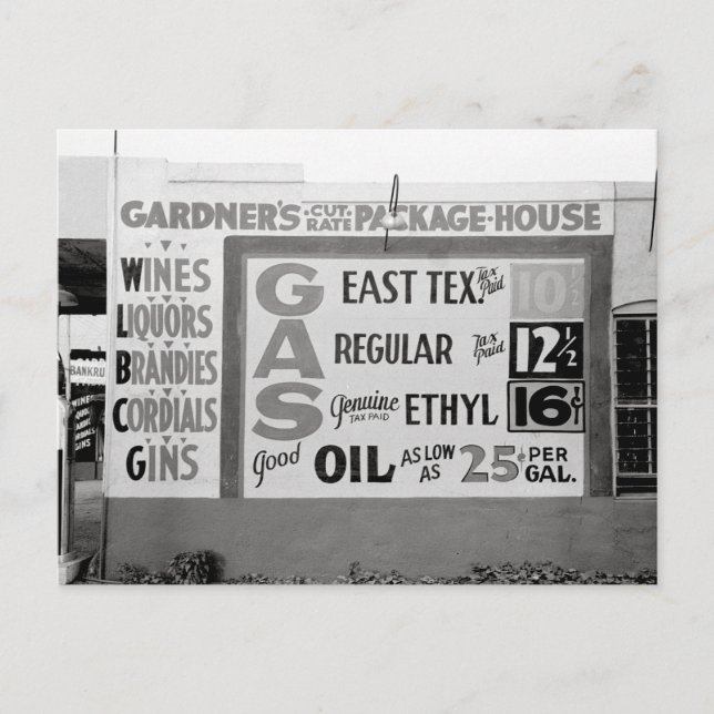 Discount Liquor & Gasoline, 1939 Postcard (Front)