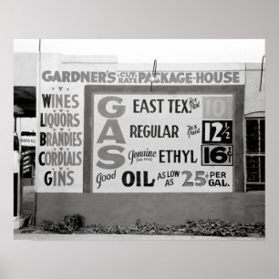 Discount Liquor & Gasoline, 1939. Vintage Photo Poster