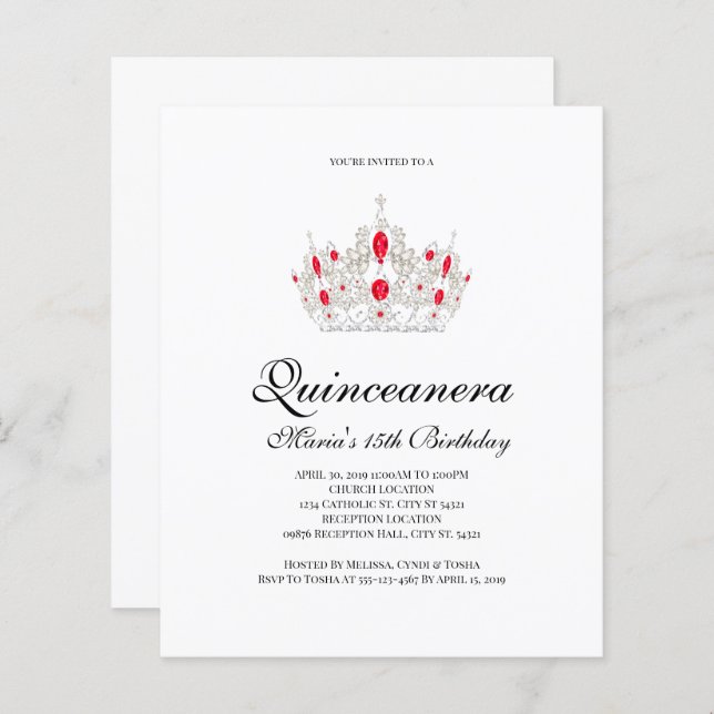Discount Quinceanera, Red Invitations (Front/Back)