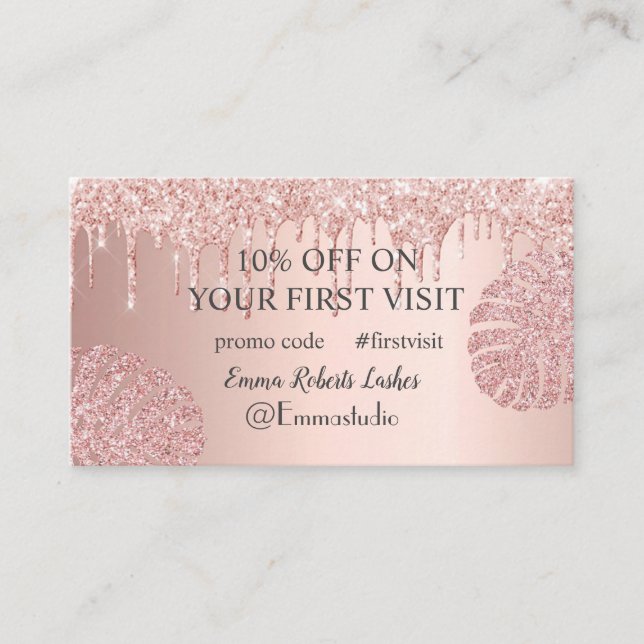 Discount Sale Deal Offer Promo Code First Visit Business Card (Front)