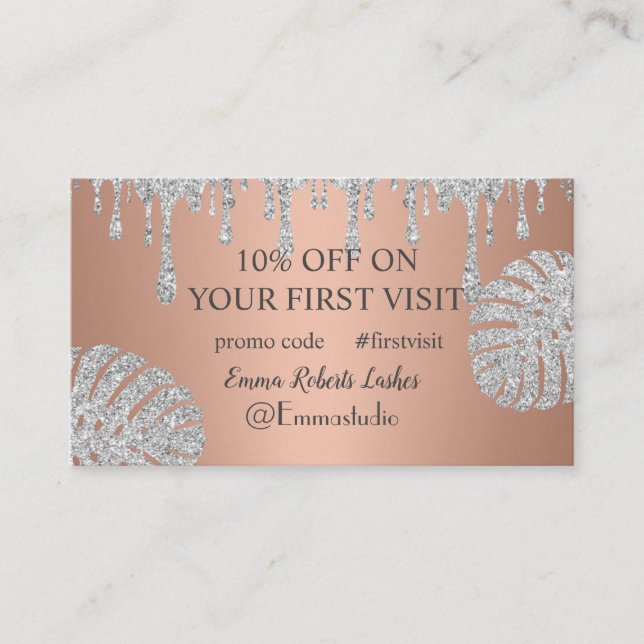 Discount Sale Deal Offer Promo Code First Visit Business Card (Front)
