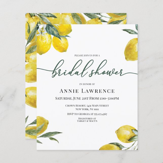 Discount Vibrant Lemon Bridal Shower Invitations (Front/Back)