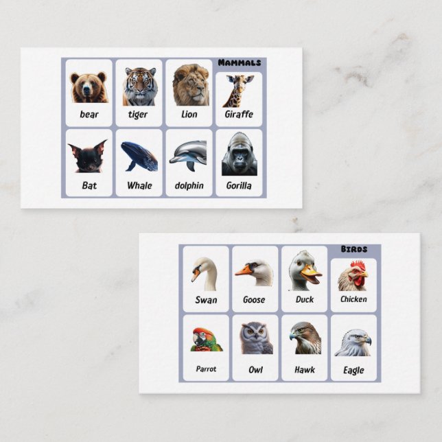 Discover 16 animals that will amaze you business card (Front/Back)