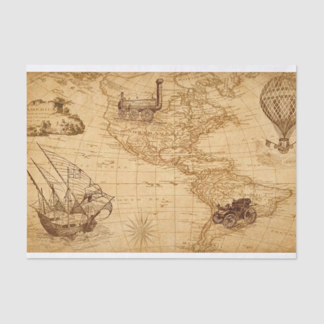 Discover America Vintage Map Tissue Paper (Front)