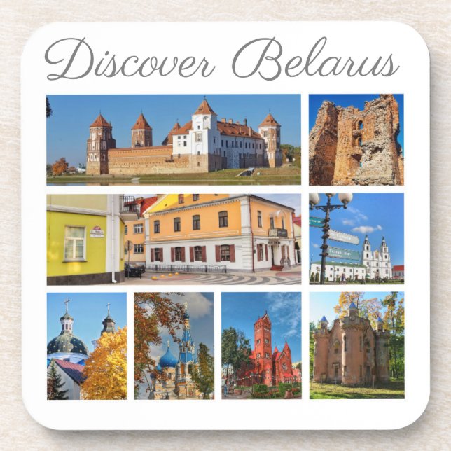 Discover Belarus Collage Architecture Coaster (Front)