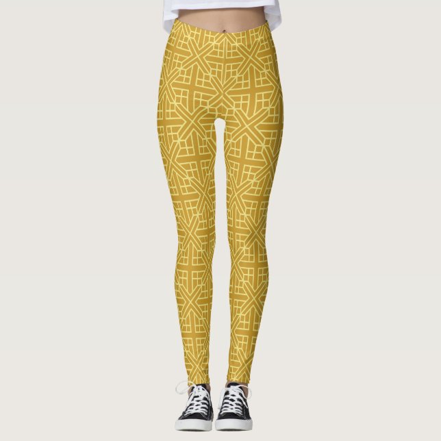 Discover Elegant Geometric Patterns with Gold Line Leggings (Front)