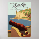 Discover Puerto Rico Poster<br><div class="desc">This vintage poster promoting Puerto Rico for tourism,  showing view of harbour from Morro Castle (El Castillo San Felipe del Morro,  San Juan) was created for the Works Progress Administration (WPA) between 1936 and 1940.</div>