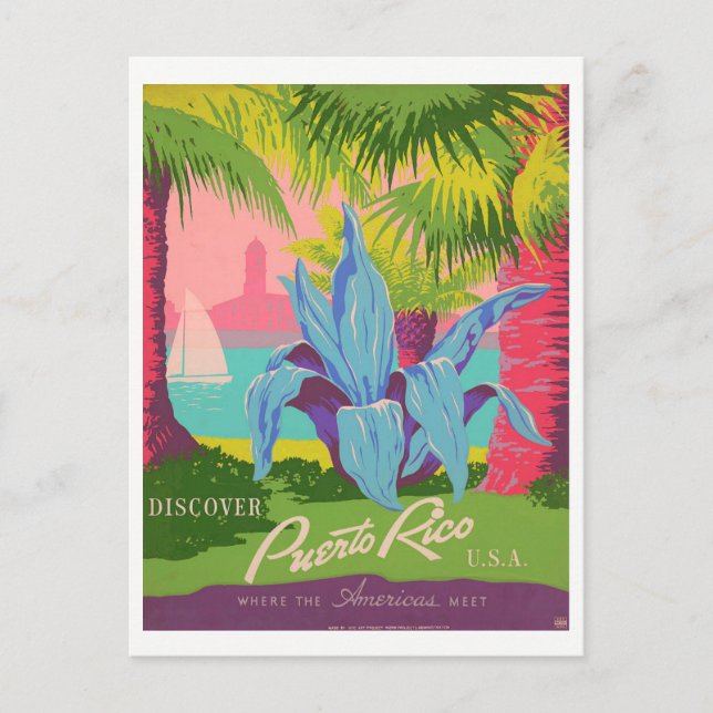 "Discover Puerto Rico" Vintage Postcard (Front)