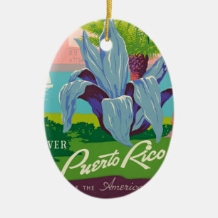 Discover Puerto Rico Vintage Travel Art Ceramic Tree Decoration