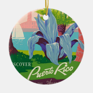 Discover Puerto Rico Vintage Travel Art Ceramic Tree Decoration