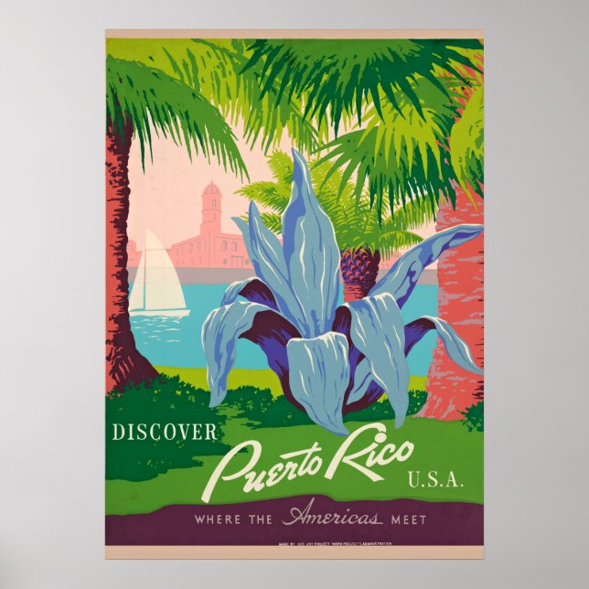 Discover Puerto Rico Vintage Travel Art Poster (Front)
