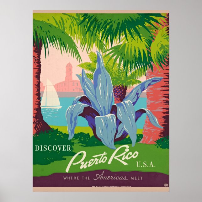 Discover Puerto Rico Vintage Travel Art Poster (Front)