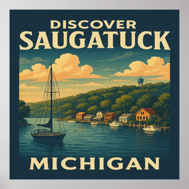 Discover Saugatuck Michigan Vintage Travel Poster (Front)