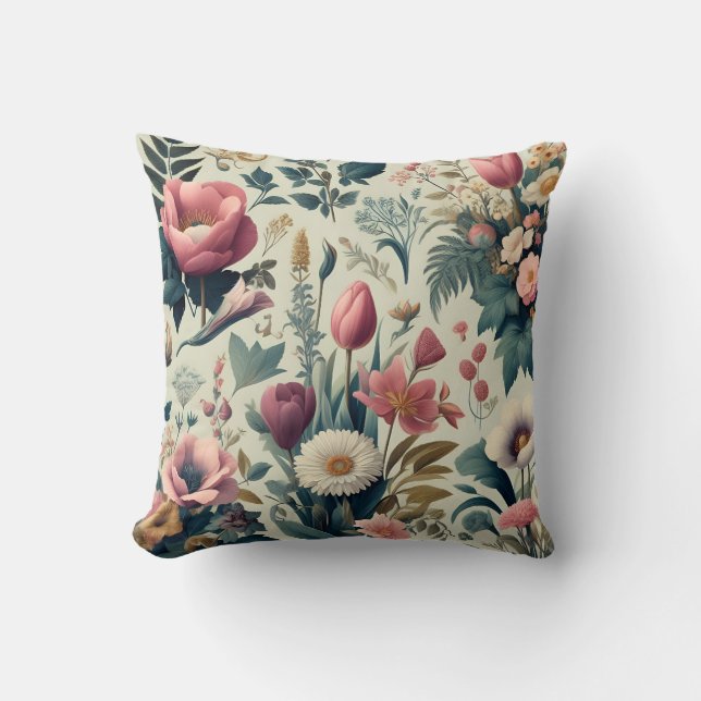 Discover Stunning Spring Floral Botanical Pattern Cushion (Front)