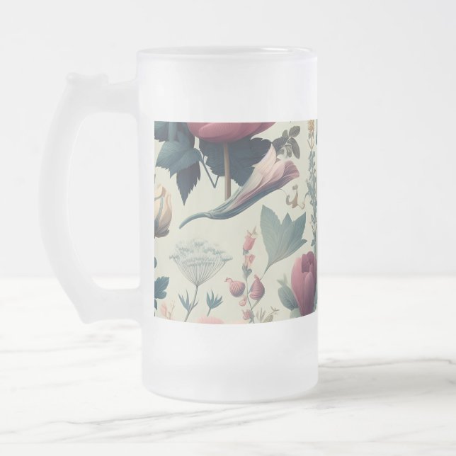 Discover Stunning Spring Floral Botanical Pattern Frosted Glass Beer Mug (Left)