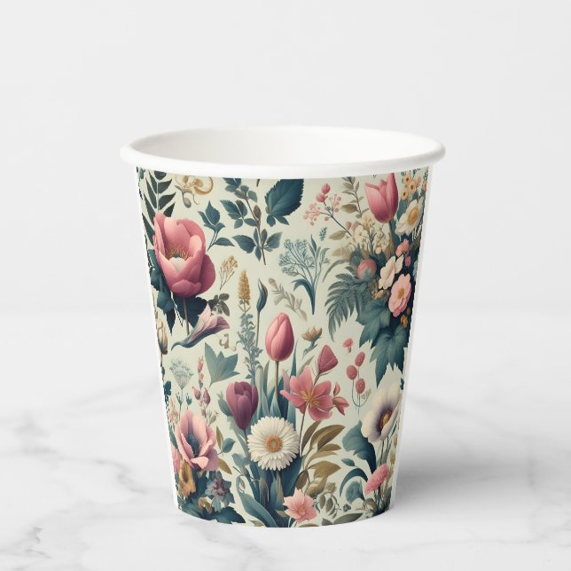 Discover Stunning Spring Floral Botanical Pattern Paper Cups (Front)
