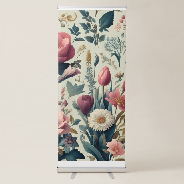 Discover Stunning Spring Floral Botanical Pattern Retractable Banner (Front)