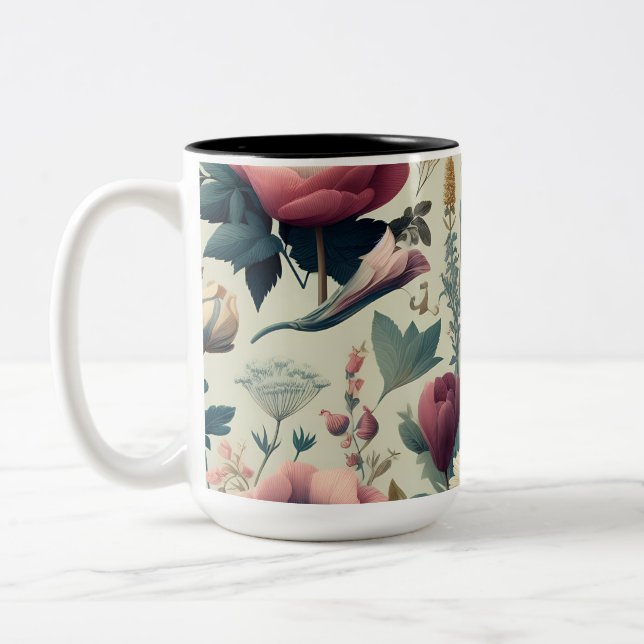 Discover Stunning Spring Floral Botanical Pattern Two-Tone Coffee Mug (Left)