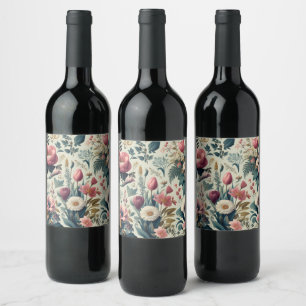 Discover Stunning Spring Floral Botanical Pattern Wine Label