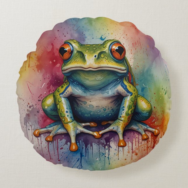 Discover the captivating beautiful frog round cushion (Front)