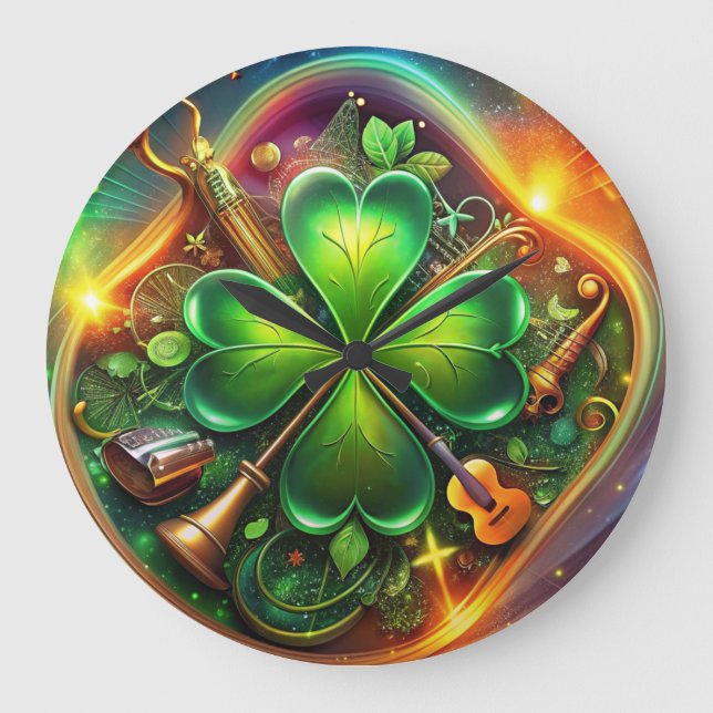 Discover the Perfect Harmony of Shamrock, Musical  Large Clock (Front)