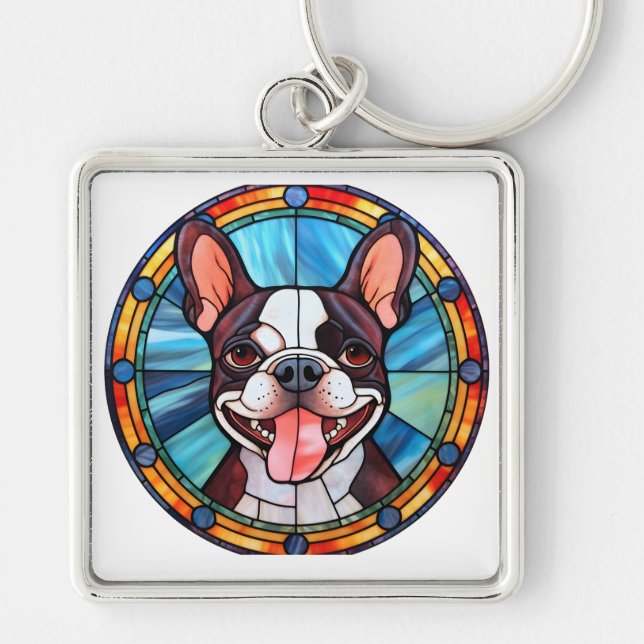 Discover Unique Dog Breeds in Stunning Stained Gla Key Ring (Front)