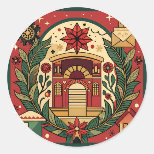 Discover Unique Vintage Holiday Postcards with Int Classic Round Sticker