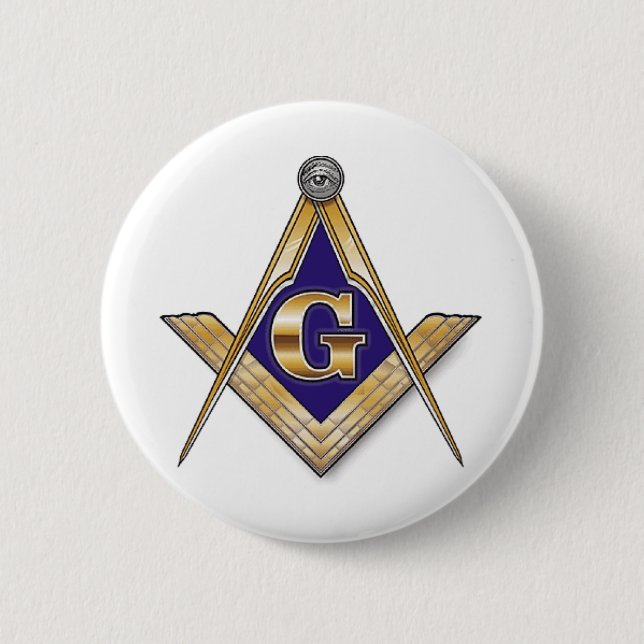 Discreet Blue Square & Compasses 6 Cm Round Badge (Front)