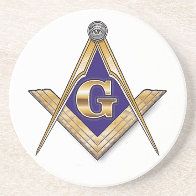 Discreet Blue Square & Compasses Coaster (Front)